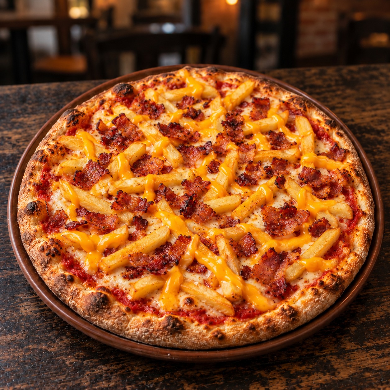 PIZZA DE BATATA COM BACON E CHEDDAR